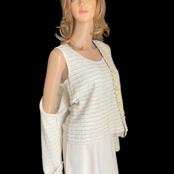 St John collection blue green ivory jacket/sleeveless top/pants
suit size 10/M - Picture 8 of 16